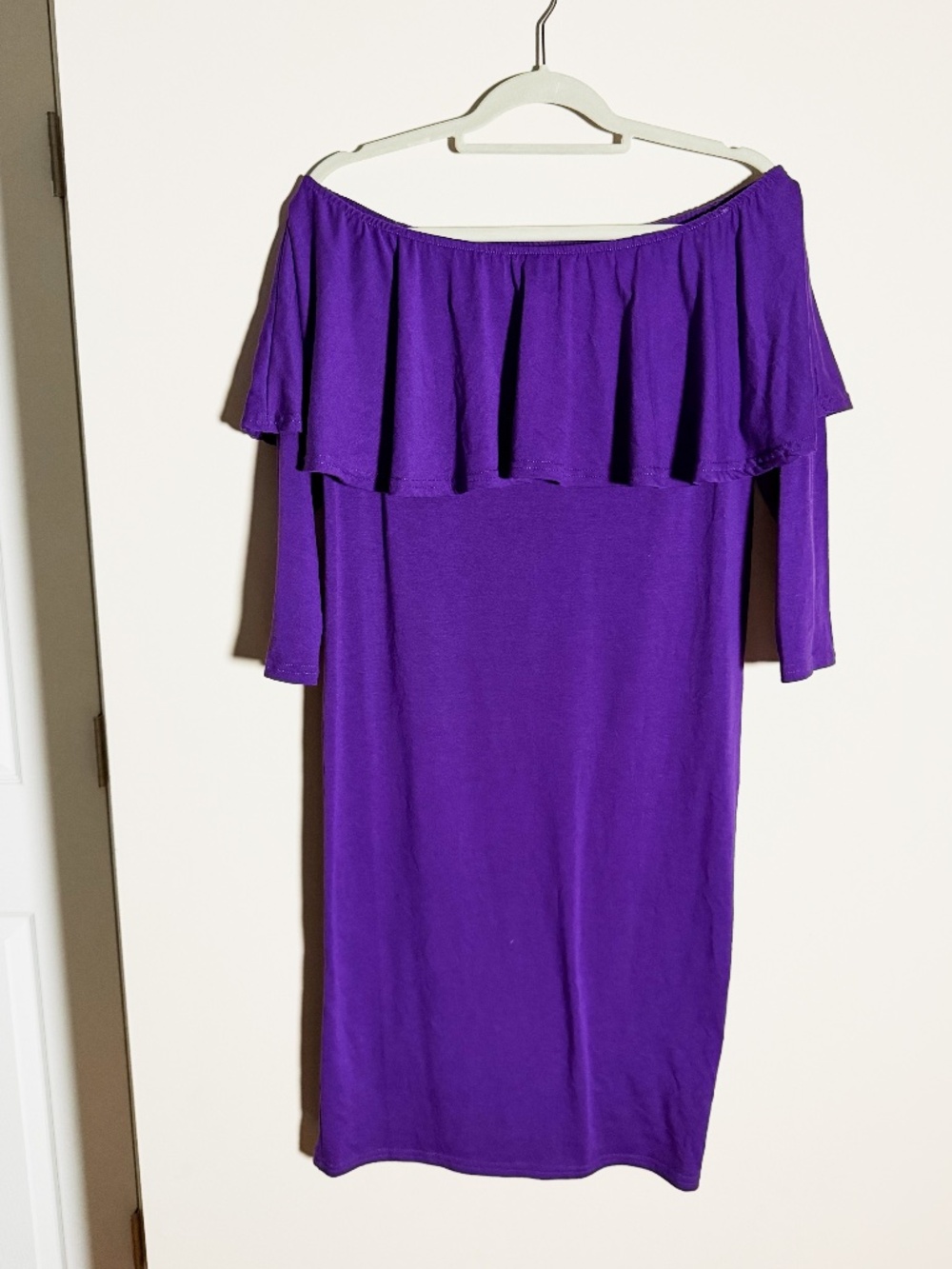 Purple 3/4 Sleeve Off Shoulder Midi Dress